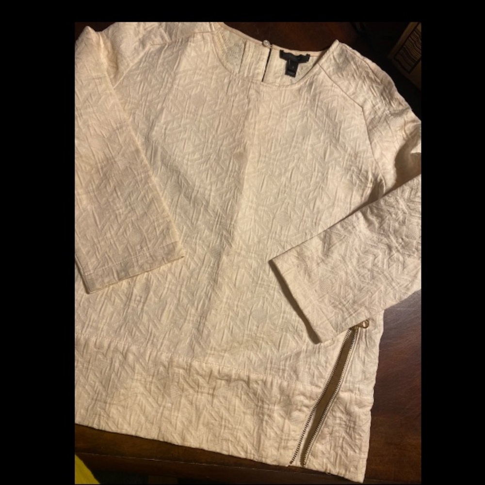 J. Crew Cream Textured Zip-Accent Tunic Top
